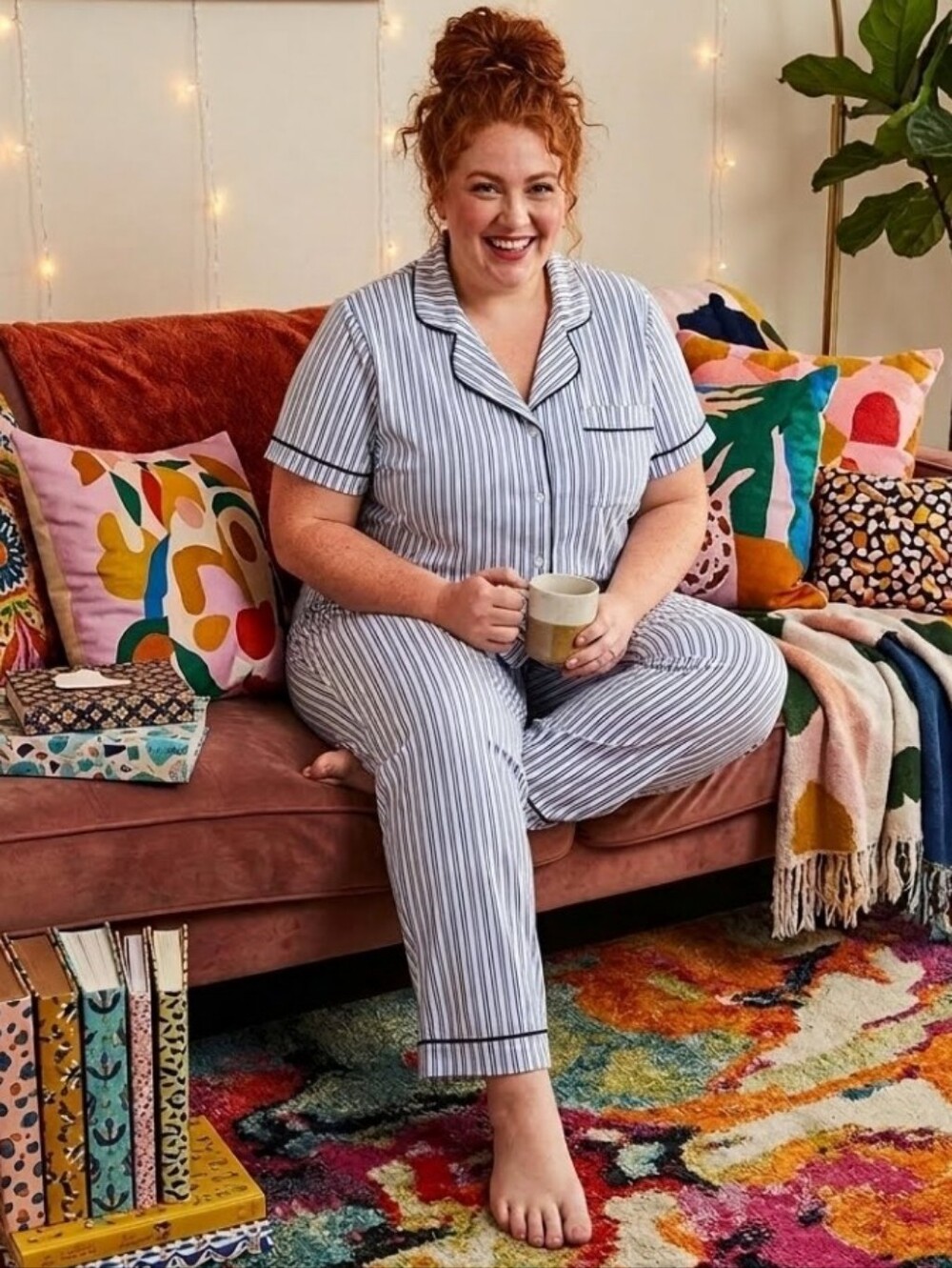 Joyspun Blue & White Striped Short Sleeve Pajama Set - Size 3XL